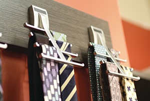 Wall mount tie racks for closet organizer.
