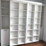 white book case that juts out a bit, its empty