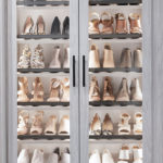 shoes in a organized self and shoe shelve