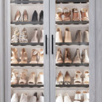 shoes in a organized self and shoe shelve