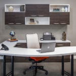 home office with a laptop, accessories and books for decorate