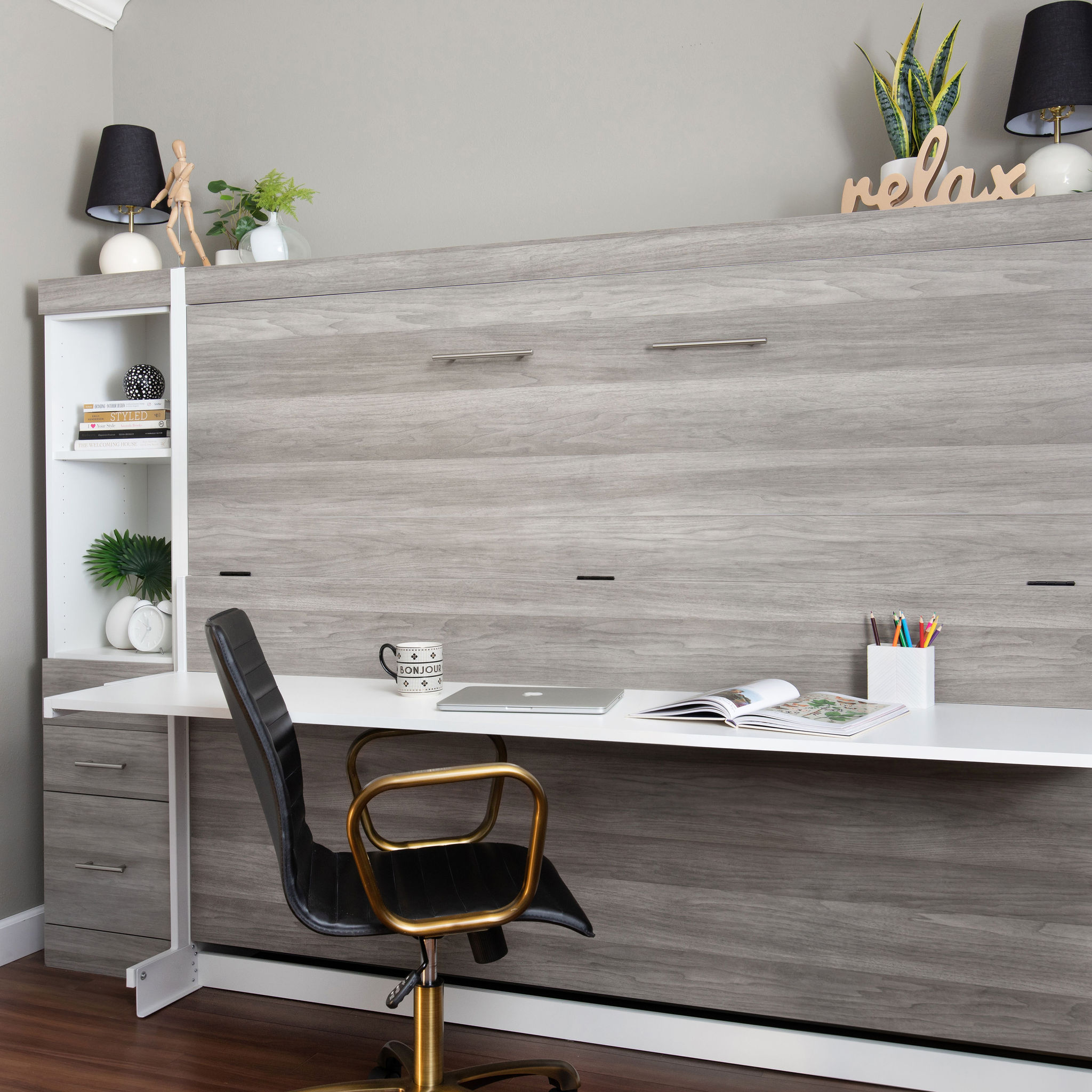 Visit More Space Place to see our Cosmopolitan bed with a desk. This Murphy style bed offers a desk option during the day and a bed at night.