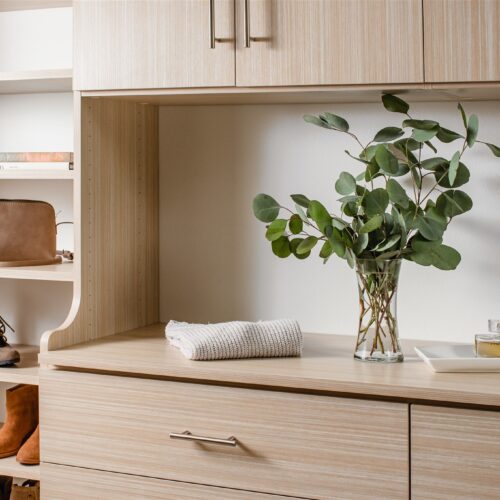 Custom closet system with drawers and shelving