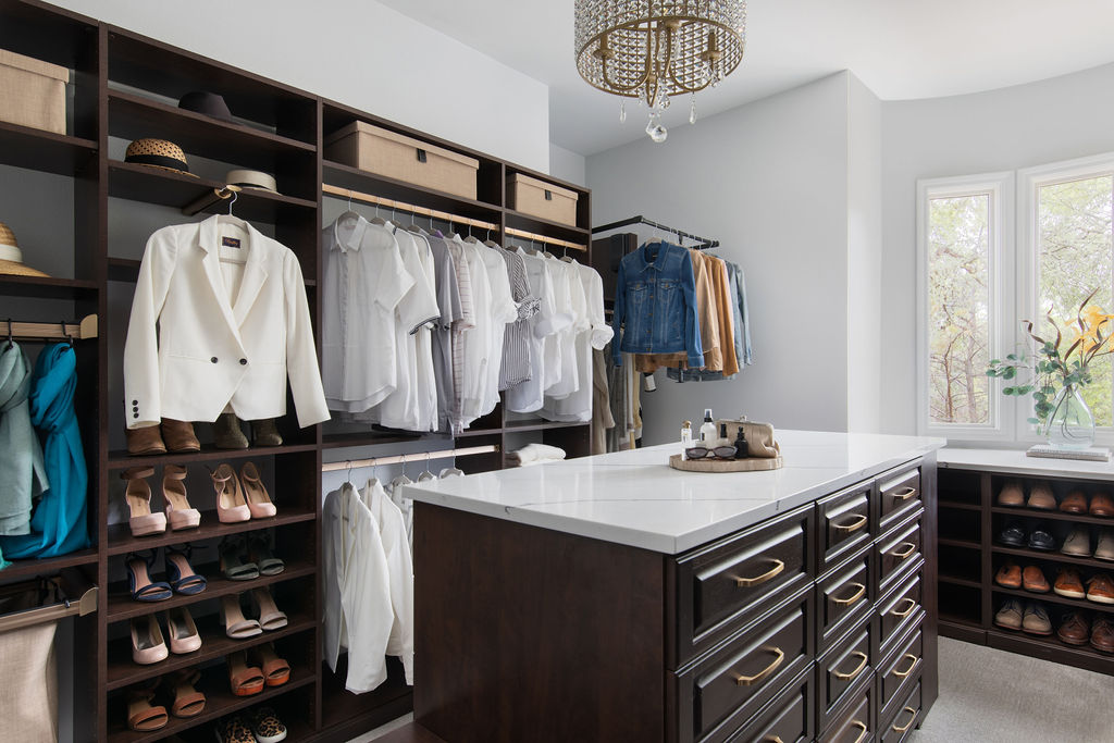 More Space Place custom-closet designers have specific training and experience to design solutions for your space, and they are familiar with what accessories are available to improve function. Iron away storage, wardrobe lifts, hampers, islands and benches are all functional additions to a custom closet. Talk with our closet designers today to learn more about our process.
