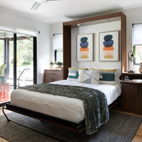 Crestview Mid Century Modern home with Clark Cherry Murphy Bed and side cabinets.