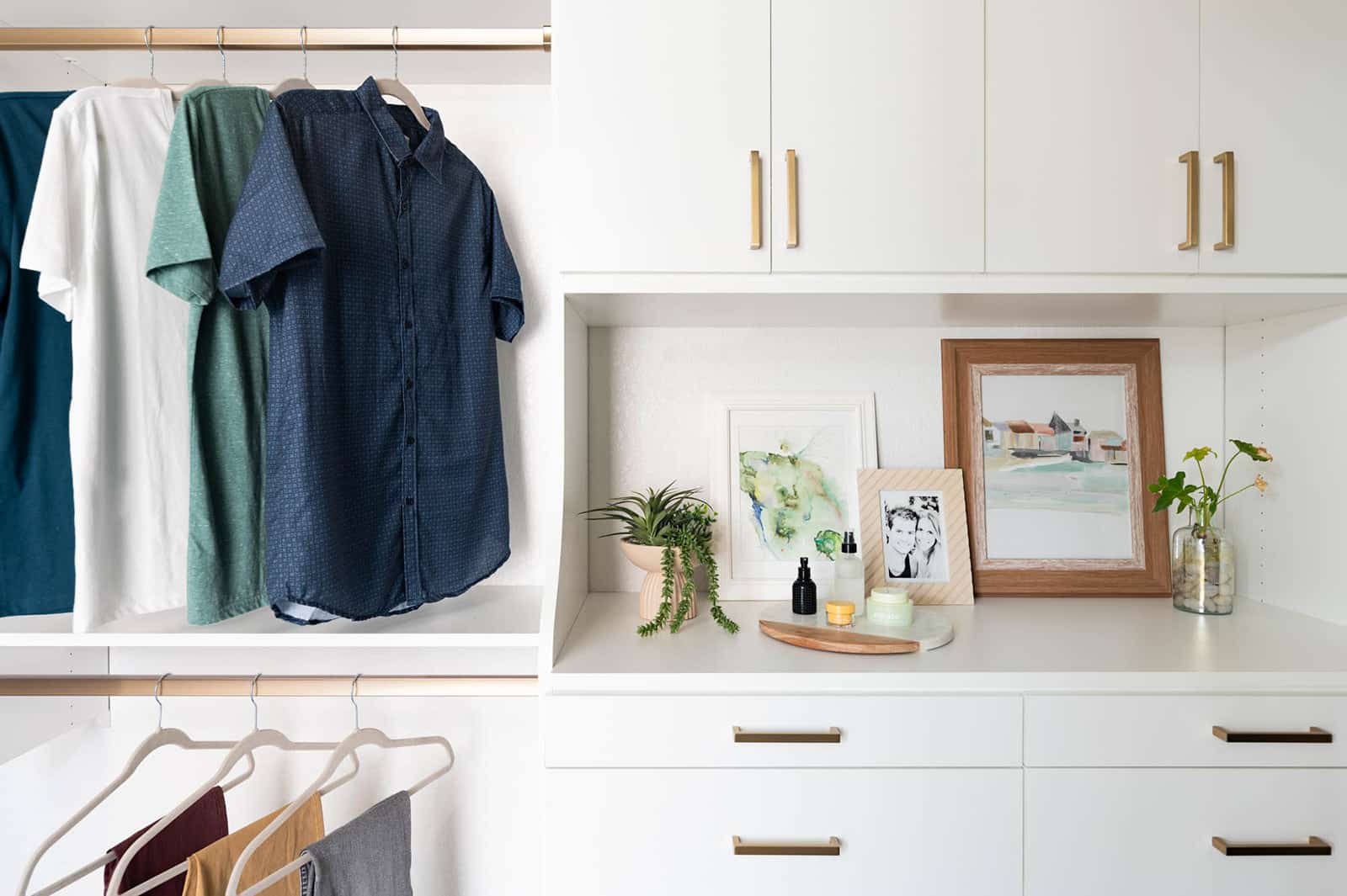 Custom closet with drawers and hang